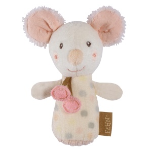 Fehn Mini Rattle Mouse - mini jucarie de prindere pentru a zdrangana, simti, juca cu un animal de plus moale si dragalas - un insotitor loial pentru bebelusi si copii mici de la 0+ luni