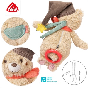 Fehn Music Box Baby Sleep Aid Bear - Jucarie de plus cu ajutor delicat pentru somn Melody "Brahms Lullaby" - Jucarii pentru bebelusi pentru mers si acasa - Jucarii muzicale pentru bebelusi si copii mici - Img 4