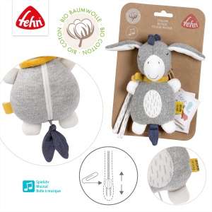Fehn Natur Mini Jucarie Muzicala Esel 052015 Melodie Brahms Wiegenlied Bumbac Organic - Img 4