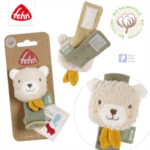 Fehn Rasselarmband Baby fehnNatur Toy Bear - Jucarie de prindere a abilitatilor motorii Jucarie pentru a zdrangani, simti - Jucarie de plus Jucarie pentru bebelusi cu bumbac organic - Jucarii pentru bebelusi si copii mici de la 0+ luni - Img 4