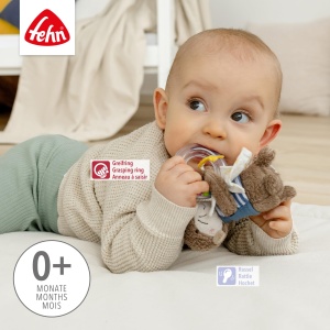 Fehn Rattle Ring Otter - jucarie de prindere pentru zornait, simtire, joaca cu un animal de plus moale si dragalas - un insotitor fidel pentru bebelusi si copii mici de la 0+ luni - Img 3