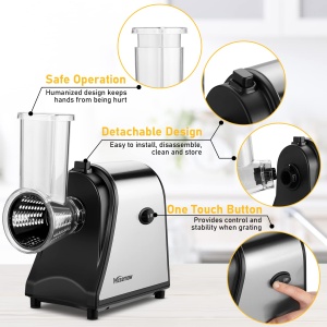 Feliator de legume COOCHEER Otel inoxidabil electric, feliator de legume multiplu de 250 W Razatoare de legume Razatoare de bucatarie Razatoare de legume cu 5 tamburi de taiere - Img 3