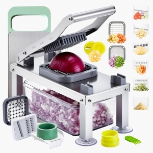 Feliator de legume VEVOR feliator de mandolina feliator multiplu all-in-1 cu 9 lame razatoare de branza taietor de cuburi de ceapa si cartofi cu recip - Img 1