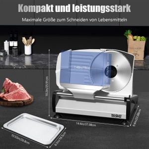 Feliator electric de alimente YASHE cu motor de curent continuu silentios, feliator de paine de 200 W, lame duble din otel inoxidabil de 19 cm, grosime de taiere reglabila de 0-15 mm, ideal pentru carne, branza, paine si legume - Img 6