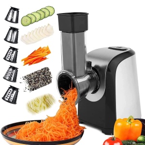 Feliator electric de legume COOCHEER Feliator de legume, 150W Razatoare electrica de bucatarie Tocator de legume Rasp de legume cu 5 lame conice