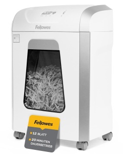 Fellowes Shredder, Distrugator de hartie pentru 12 coli de taiere a particulelor, TUV SUD + GS Certified Shredder P4, Shredder Office & Home Office, Powershred FS-12C, 19L Trash Credit Card Alb - Img 1