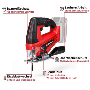 Ferastrau pendular cu acumulator Einhell TC-JS 18 Li Power X-Change Li-Ion 18V inaltime de ridicare de 20 mm taieturi inclinate max 45deg functie de c - Img 3