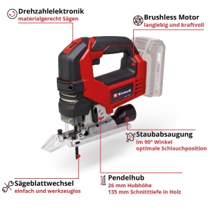 Ferastrau vertical cu acumulator Einhell Professional TP-JS 18/135 Li BL Power X-Change (18 V, adancime de taiere 135 mm in lemn, inaltime de ridicare 26 mm, fara perii, inclusiv panza de ferastrau, fara baterie si incarcator) - Img 3