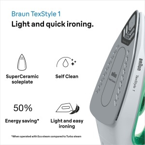 Fier de calcat Braun TexStyle 1 SI 1040GR 2000W Talpa SuperCeramic Abur vertical Verde - Img 2