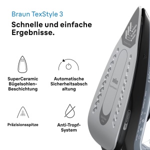 Fier de calcat Braun TexStyle 3 SI3055BK, 2400 W, negru, tehnologie FreeGlide 3D - Img 2