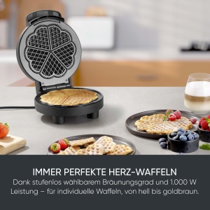 Fier de vafe SEVERIN Black Line, vafe cu inima, acoperire fara PFAS, cu indicator luminos, infasurator practic de cablu, 1.000 wati, negru/otel inoxidabil, WA 2117 - Img 3