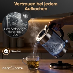 Fierbator de apa ProfiCook PC WKS 1322, 1.7L, 2200W, sticla si otel inoxidabil - Img 5