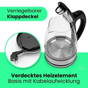 Fierbator electric Clatronic WKS 3744 G 17 litri sticla si inox 2200W protectie la supraincalzire - Img 3