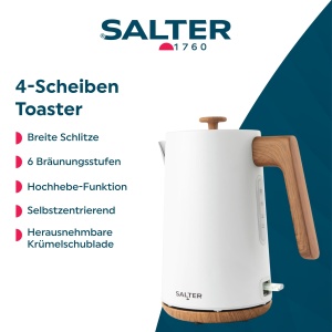 Fierbator electric Salter Toronto, 1.7L, 3000W, filtru anticalcar, alb cu accente lemnoase - Img 2