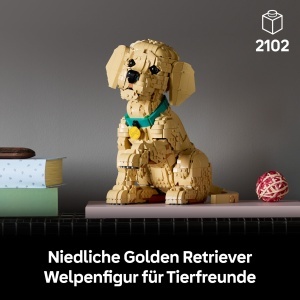 Figurina LEGO Golden Retriever - 3D, cu Halsband si Medaillon, pentru Adulti - Img 3