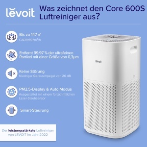 Filtru de aer LEVOIT Core 600S-RF, HEPA, activat cu carbon, alb - Img 4