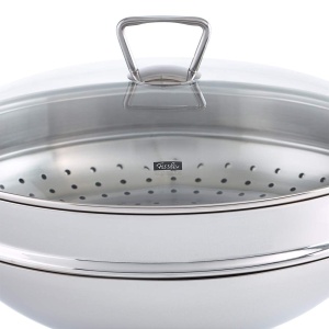 Fissler Nanjing/wok din otel inoxidabil (O 36 cm) tigaie mare wok neacoperita, tigaie asiatica cu capac de sticla, incl. insertie pentru abur, toate tipurile de aragaz - de asemenea inductie - Img 2