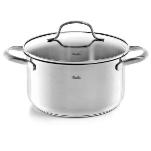 Fissler San Francisco/Oala din otel inoxidabil (1,9 L - O 16 cm) Cratita cu capac de sticla, Margine de turnare, Scala de masurare - Inductie