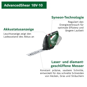 Foarfece de iarba cu acumulator Bosch AdvancedShear 18V-10 (1 baterie de 2,0 Ah, sistem de 18 volti, taie pana la 85 m2 per incarcare a bateriei, cu lama de forfecare pentru arbusti si iarba, intr-o cutie) - Img 3