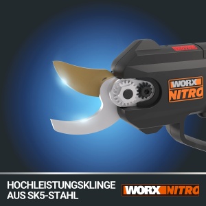 Foarfece de taiere fara fir Worx NITRO WG330E.9 20V - Taiere fara efort datorita actionarii electrice, Motor fara perii, fara baterie si incarcator, Negru/Portocaliu - Img 3