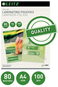 Folie de laminare Leitz A4, 80 mic, 100 bucati, transparente, reziistente - Img 2