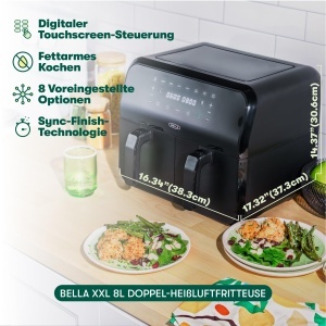 Friteuza cu aer cald Bella 8L, 1700W, negru, cu touchscreen si 8 functii - Img 2