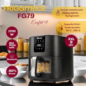 Friteuza cu aer cald Girmi FG79 Ecofrit 9L 1700W 8 programe Digital Display Negru mat - Img 2