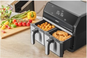 Friteuza cu aer Sencor Air Fryer, compartiment dublu, tehnologie de circulatie a aerului, viteza mare, control tactil, gata in 3 minute, 1700W, capacitate totala 8L, culoare argintiu - Img 3