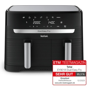 Friteuza cu aer Tefal Dual Easy Fry cu camera dubla, capacitate 5.2/3.1L, doua sertare independente, 7 programe automate, economisire energie, negru, EY9018 - Img 3