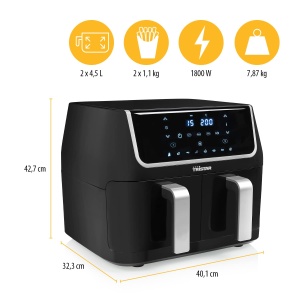 Friteuza cu aer Tristar FR-6970 - consum de energie cu 60% mai mic - capacitate 2 x 4.5L - 1800W - temperaturi separate pentru 2 camere - 8 programe - Negru - Img 3