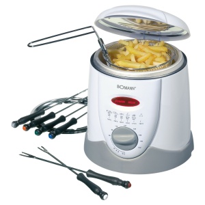 Friteuza cu fondue Bomann(r) 2in1 incl. 6 furculite pentru fondue | Fondue pentru fondue de ciocolata si branza | Friteuza pentru 1 litru ulei/grasime | Panou de control cu afisaj de control | Carcasa Cool-Touch | 840 wati | FFR 1290 CB - Img 1