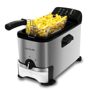 Friteuza electrica Cecotec de 3 litri CleanFry 3000. Otel inoxidabil cu filtru OilClean care mentine uleiul curat, putere 2180 W, capac cu fereastra si filtru anti-miros (3000 ProFilter)