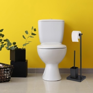 Garnitura WC Relaxdays, 2 in 1, Negru, Design Modern, Inox si Bambus - Img 2