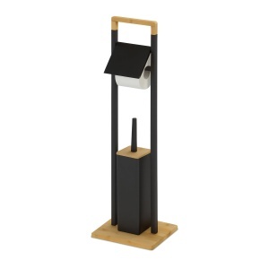 Garnitura WC Relaxdays, 76,5 x 28 x 18 cm, Bambus si Metal, Negru