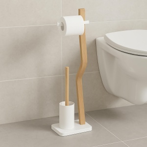 Garnitura WC Relaxdays, 78.5 x 23 x 18 cm, AlbNatural, Metal si Lemn - Img 2