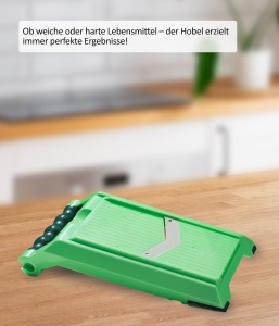 Genius Nicer Dicer Chef Speed Slicer Feliator reglabil incl. buncar la indemana (2 bucati) - pentru taierea feliilor subtiri (1-5mm) - Feliator de castraveti Feliator de legume Feliator de legume, verde - Img 4