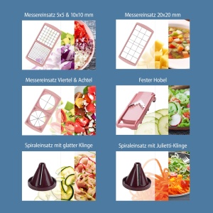 Genius Nicer Dicer Fusion Smart Julietti | Verde-menta | 16 bucati | All-Cutter | Gratar | Julienne | Spirale | Rindeluire | Zaruri | Dispozitiv de taiere | Cunoscut de la televizor | NOU, 28,5 x 21 x 16,3 cm - Img 6