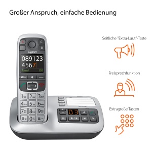 Gigaset E560A - Telefon DECT fara fir pentru seniori - Receptor cu robot telefonic - Afisaj color - Functie hands-free, butoane mari, Telefon cu buton SOS, Telefon analogic, platina [Versiunea germana] - Img 4