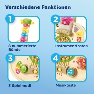 Gitara interactiva din lemn VTech Baby, pentru copii 1,5-4 ani, cu 4 cantece - Img 4