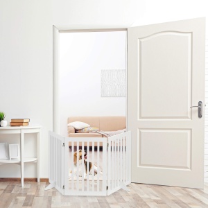 Gratar de protectie pentru caini Relaxdays, 70 x 154 cm, alb, MDF, pliabil - Img 2