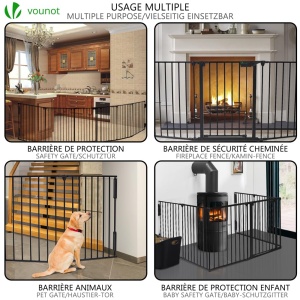 Gratar de protectie VOUNOT 360cm metalic, pliabil, cu usa de siguranta, negru - Img 2