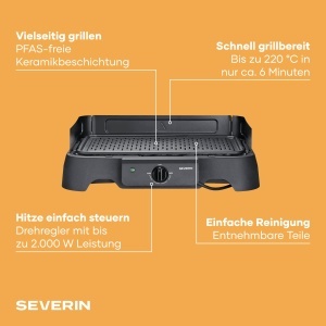 Grill electric Severin PG 8595, 2000W, 39x23cm, negru - Img 3