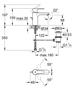 GROHE Get - Baterie lavoar monocomanda (cu economie de apa, versiune de inaltime medie, limita de cantitate variabila), crom, 23454000 - Img 6