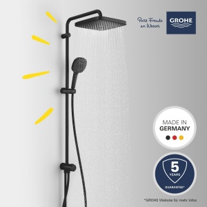 GROHE Vitalio 250, sistem de dus cu deviator, economie de apa-8l pe minut (pentru robinete existente, dus cu efect de ploaie 2 tipuri de pulverizare, sina de dus 74cm), patrat, negru mat, 266962431 - Img 3