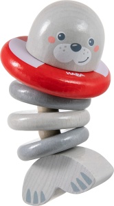 HABA 306691 Klapperfigur Robbe Jucarie din Lemn pentru Bebelusi Gri 105 cm
