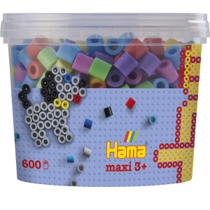 Hama Beads 8571 Cutie de margele cu aproximativ 600 de margele maxi colorate cu diametrul de 10 mm in amestec pastelat, distractie creativa pentru tineri si batrani