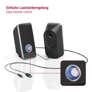 Hama PC Speaker Sonic (USB 3.0, jack 3,5 mm, 3 W, control volum, difuzoare active pentru computere, PC-uri, laptopuri, notebook-uri, smartphone-uri si tablete) negru, 00173133, negru/argintiu - Img 5