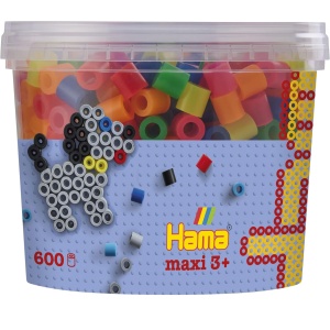 Hama Perlen 8572 Set 600 Perle Maxi Neon Mix pentru Copii 10 mm - Img 1