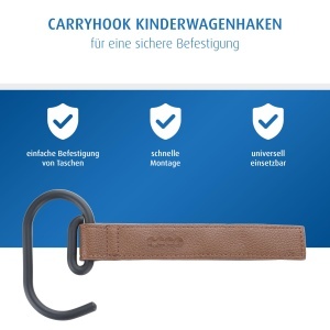 Hanger pentru carucior reer CarryHook, 2 bucati, universal, negru-maro, cu prindere velcro - Img 4