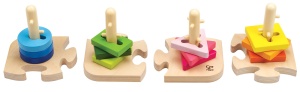Hape Creative Peg Puzzle Joc de stivuire din lemn Puzzle de rezolvare a problemelor pentru copii mici, Joc de stivuire cu diferite forme, Bete fixe si culori stralucitoare - Img 3